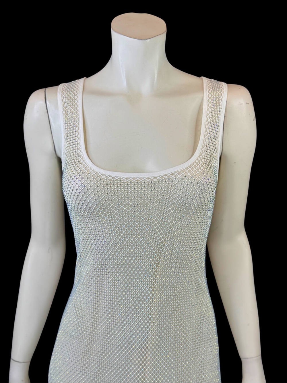 Y2K White Rhinestone Mesh Net Sheer Dress | Fairycore Rave | M - Picture 6 of 16